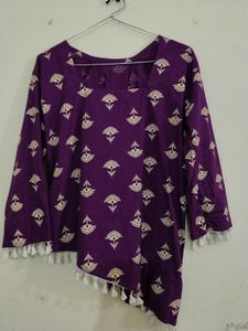 Vibrant Purple Short Kurti with Floral Print