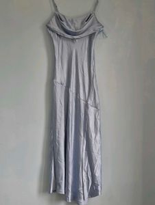 Satin Cowl Neck Midi Dress