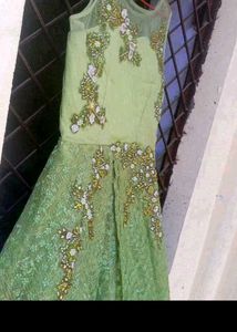 bust 38 Elegant Green Embroidered Gown