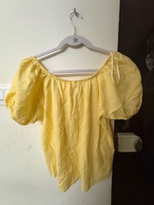 H&amp;M Premium Selection Puff- Sleeved Linen Blouse