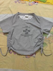 Grey Ruched Drawstring T-Shirt