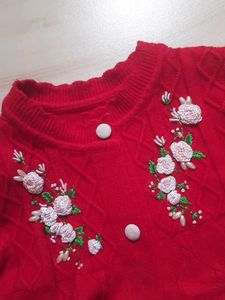 Red Embroidered Cardigan