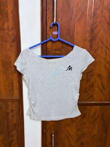 Savana Heather Grey Raw-Edge Boat Neck Baby Tee