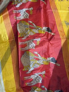 Vibrant Yellow Saree with Folk Art Print