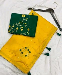 Embroidered Dola Silk Saree With Unstiched Blouse