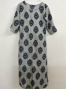 Grey Kurta with Navy Blue Print