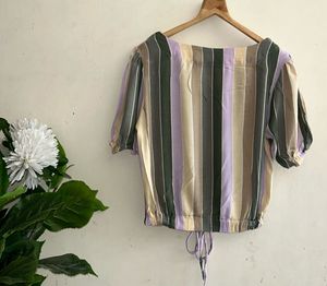 Nuon by Westside Striped Drawstring Crop Top