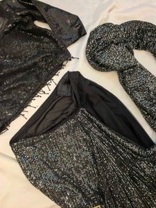 Stunning Black Sequined Saree with Blouse ready to