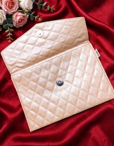 💖 Plum Golden Beige Quilted Envelope Clutch Walle