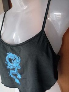 Black Dragon Print Crop Top