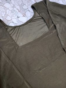 Olive Green Maxi Dress with Puff Sleeves