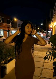 Elegant Brown Ribbed Knit Dress