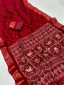 Stunning Red Silk Saree with Mirror Work