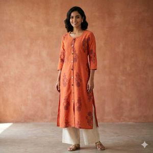 Orange Printed Kurta