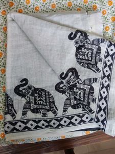 Elegant White Elephant Print Saree