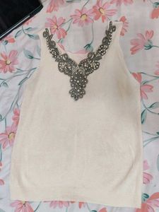 Beaded Neckline Sleeveless Top