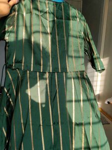 AKS Elegant Emerald Striped Dress