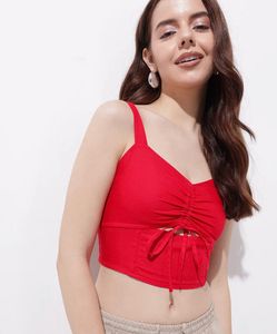 Stylish Red Ruched Crop Top