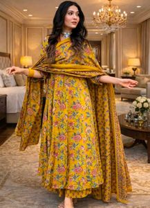 Vibrant Yellow Floral Kurta Set