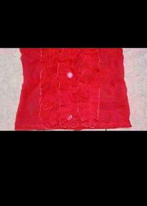 Vibrant Red Ruffled Blouse