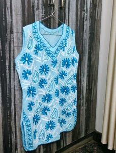 Blue Embroidered Chikankari Kurti