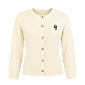 Cream Teddy Bear Embroidered Cardigan