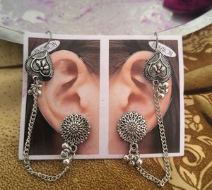 Oxidised Silver Jhumka Chain Earrings