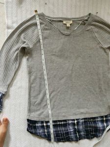 Gray Waffle Knit Tunic with Plaid Trim