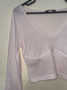Ribbed V-Neck Long Sleeve Crop Top