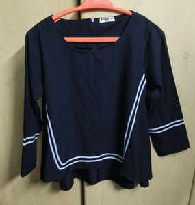 Chic Navy Top with Striped Accents