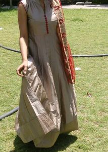 Silk blend golden anarkali with dupatta
