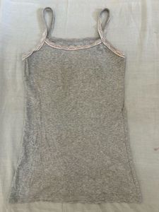 Gray Tank Top with Lace Trim