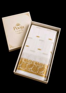 Pooja Sarees White Saree with Gold Border