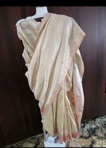 Elegant Golden Saree with Pink Embroidery
