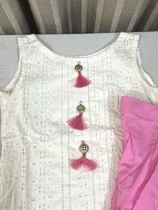 Chic White Kurta with Pink Pants