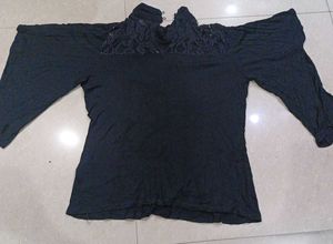 Black Lace Neckline Top
