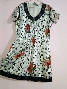 Elegant Floral Printed Tunic Dress with Beaded