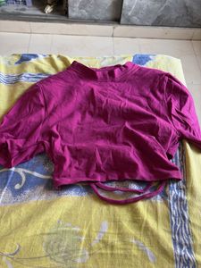 Magenta Mock Neck Crop Top