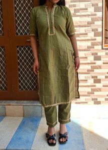 Olive Green Kurti Pant Set