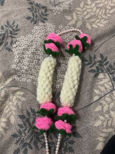 Handmade Crochet Rose &amp; Pearl Necklace
