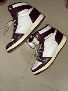 High-Top Sneakers - Burgundy &amp; White