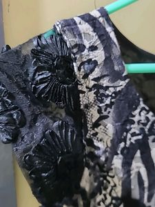 Beautiful Black And White Animal Printed Net Kurta