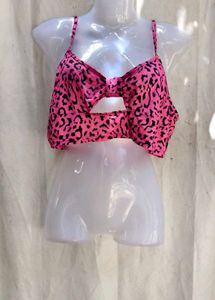 I. Hot Pink Leopard Print Bikini Top