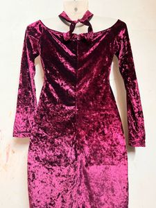Burgundy Velvet Choker Dress