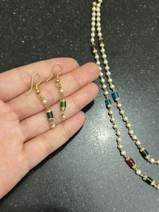 Elegant Pearl &amp; Gemstone Necklace Set