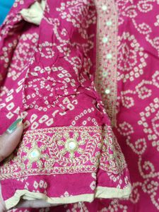 Silai Bandhej Pink Embroidery  Kurta with Sahara Bottom