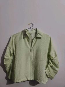 Light Green Collared Zip-Up Top