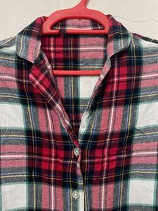 Red Plaid Button-Up Shirt