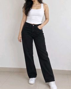 High Waisted Wide Leg Black Jeans