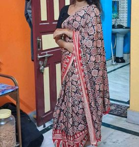 Beautiful Printed ajrakh kalamkari Saree